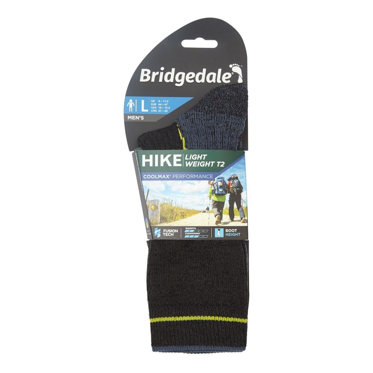 Ponožky Bridgedale Hike Lightweight T2 CP Boot black/lime Bridgedale 10017739 L-11
