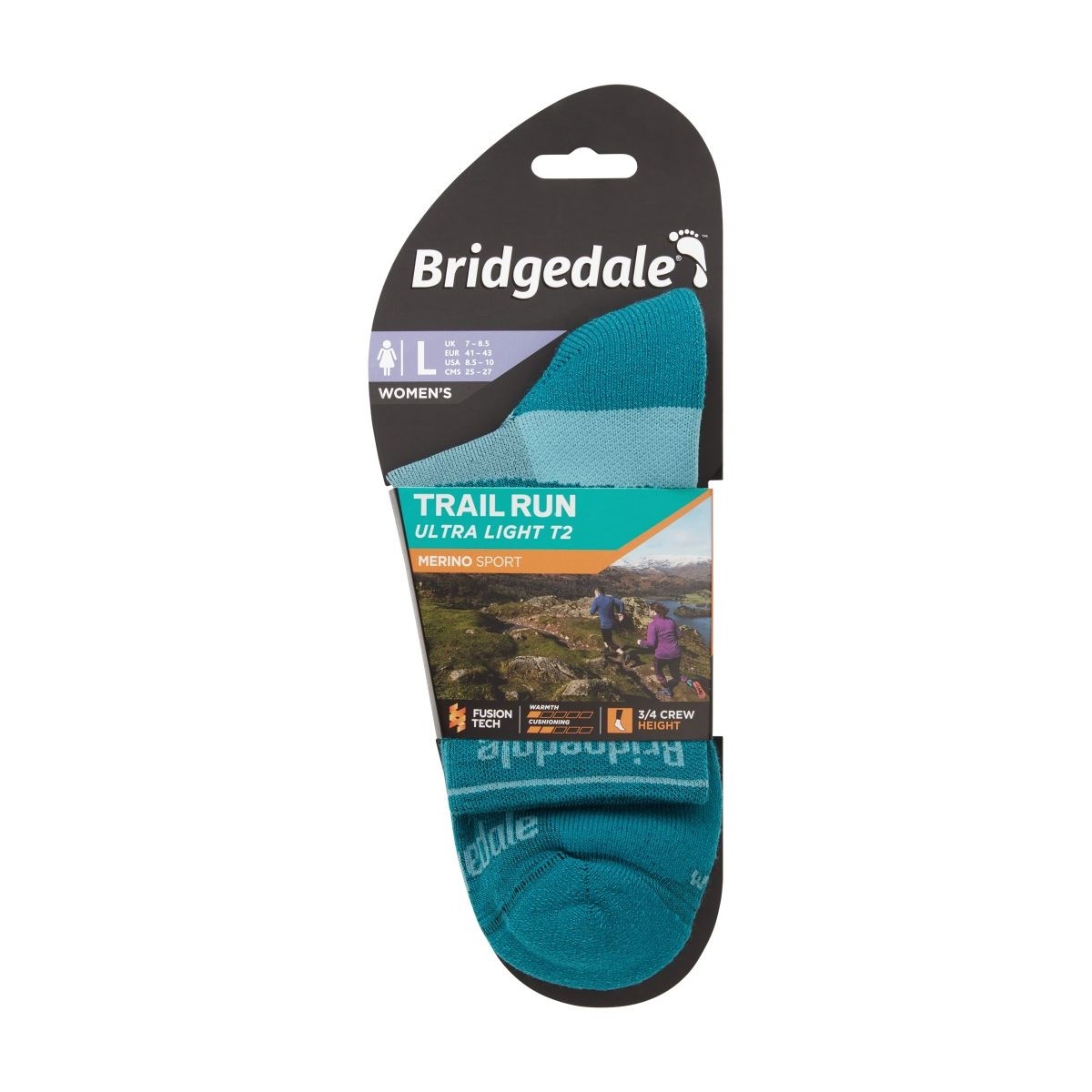 Ponožky Bridgedale Trail Run Ultra Light T2 MS 3/4 Crew W teal Bridgedale 10024515 L-11