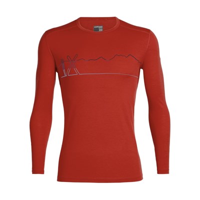 Triko Icebreaker Oasis LS Crw Single Line Ski chilli red